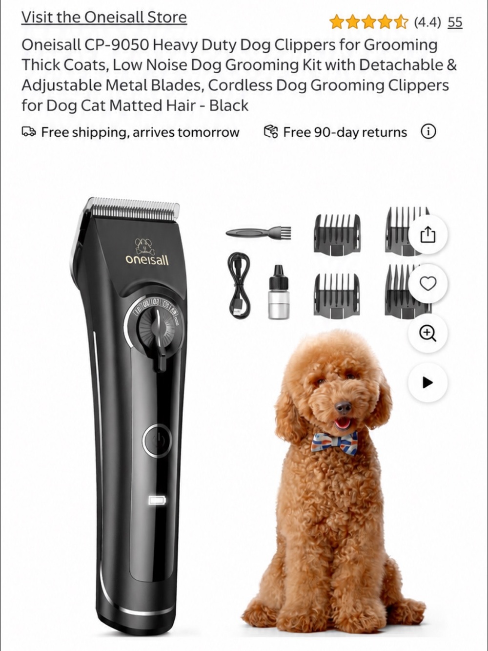 Black Cordless Pet Grooming Clipper